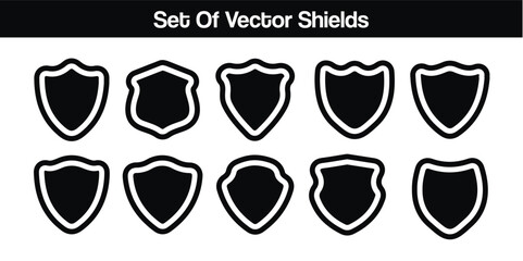 Shields icon set. Protect shield security line icons. Shield badge quality symbol. Shield security vector. Collection of security shield icons. Vector illustration