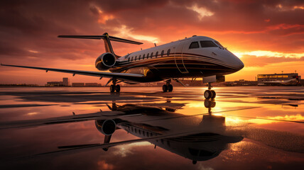 Fototapeta na wymiar photograph of Luxury private vip business jet macro lens sunset lighting