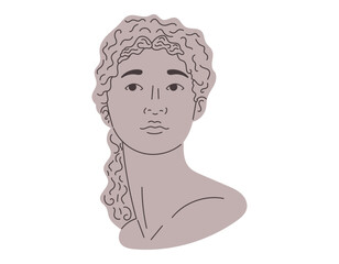 Antique female head. Clay stone sculpture of a Greek woman. Classic vector isolated flat bust of an ancient goddess.