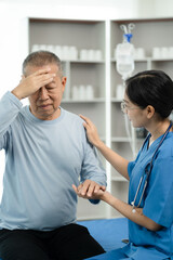 Fototapeta premium Female doctors shake hands with patients encouraging each other To offer love, concern, and encouragement while checking the patient's health. concept of medicine.