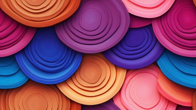 Abstract Wallpaper, seamless, circles pattern, Retro wave style, soft neon colors, gradient, Wood carving layers, background