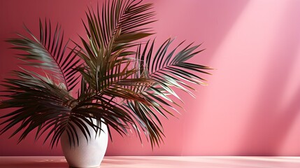 Fototapeta na wymiar Exotic tropical palm leaves plant isolated on green background, Creative concept, Copy space
