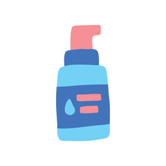 Fototapeta premium Cartoon Color Cosmetic Container Beauty Product Bottle with Press Pump Concept Flat Design Style. Vector illustration of Antiseptic