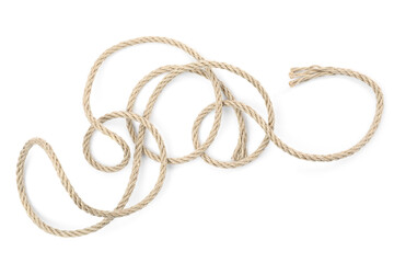 Hemp rope isolated on white, top view