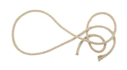 Hemp rope isolated on white, top view