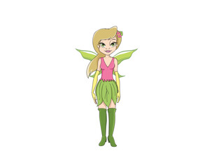 BEAUTIFUL, CUTE GREEN AND LEAF FAIRY FAIRY CARTOON CHARACTER