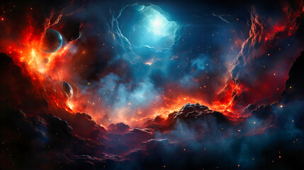 Interstellar Nebulas Bursting with Cosmic Colors - obrazy, fototapety, plakaty