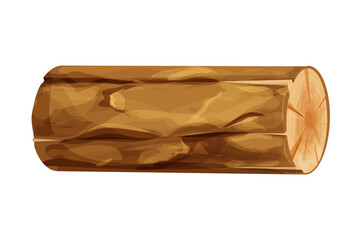 Tree log, wood, forest trunk in cartoon style isolated on white background. Piece or section. Detailed and textured ibject.