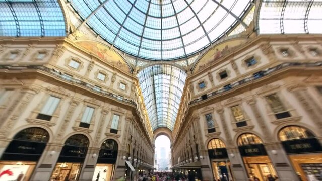 Motion timelapse of people at the historic Gallery of Vittorio Emanuele II at Piazza del Duomo in Milan, Italy. 