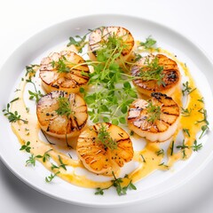 Grilled scallops with creamy lemon spicy sauce.