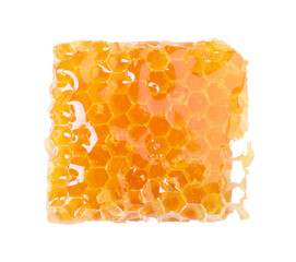 Natural honeycomb with tasty honey isolated on white, top view