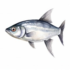 Watercolor Herring fish isolated on a white background