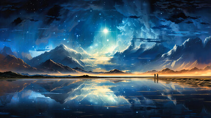 Expansive Salt Flats Mirroring the Vast Expanse of the Heavens, Stars Touching Earth in a Perfect Reflection