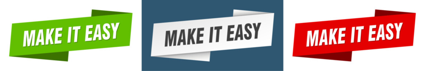 make it easy banner. make it easy ribbon label sign set