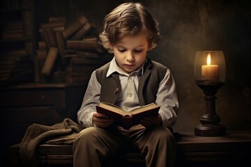 A young child, ensconced in a timeless reading pose, delves deep into a book, each page transporting them to realms of imagination and knowledge, epitomizing youthful curiosity.

