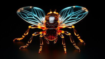 fantastic macro insect invented isolated on a black background, glowing transparent unusual creature generated