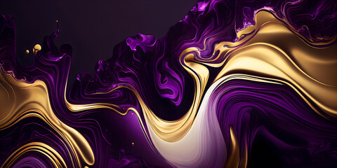 Abstract luxury purple and gold marble background. Generative AI.