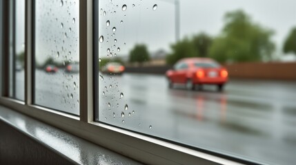 photo of a raindrop on a windowpane - obrazy, fototapety, plakaty