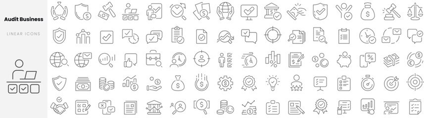 Set of linear Audit Business icons. Thin outline icons pack. Vector illustration.
