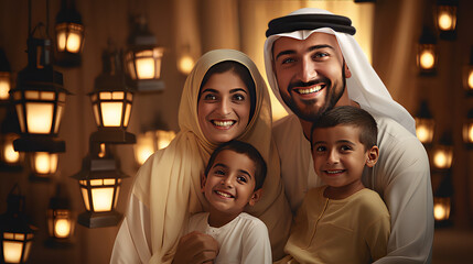 A Happy Islamic Family Parents and kids - A Smiling Muslim Family With Two Sons - Ai