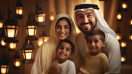 Abwaschbare Fototapete Abu Dhabi A Happy Islamic Family Parents and kids - A Smiling Muslim Family With Two Sons - Ai