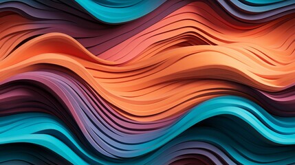 Abstract Wallpaper, seamless, soft curvy waves, pattern, Retro wave style, soft neon colors, gradient, Wood carving layers, background