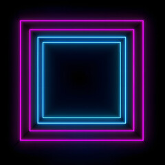 Glowing blue light square effect. Vibrant square neon frame. Blue square effect banner.