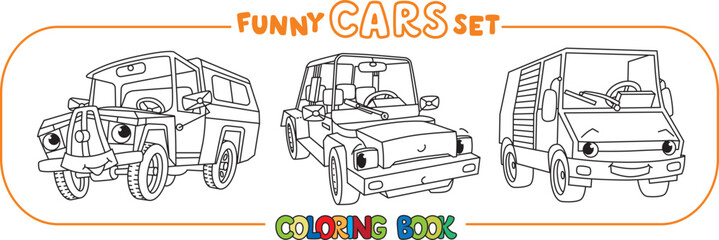 Funny small cars. Coloring book set
