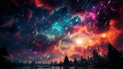Fototapeta na wymiar surreal colorful sky in the night