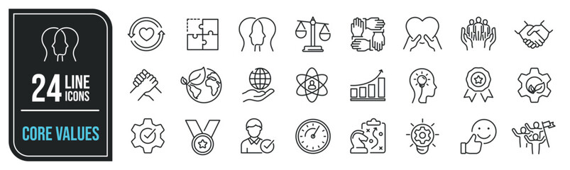 Core values line icons. Editable stroke. For website marketing design, logo, app, template, ui, etc. Vector illustration.