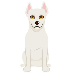 Funny mixed breed dog character mascot isolated on white background. Hilarious domestic pet animal sitting full body cut out