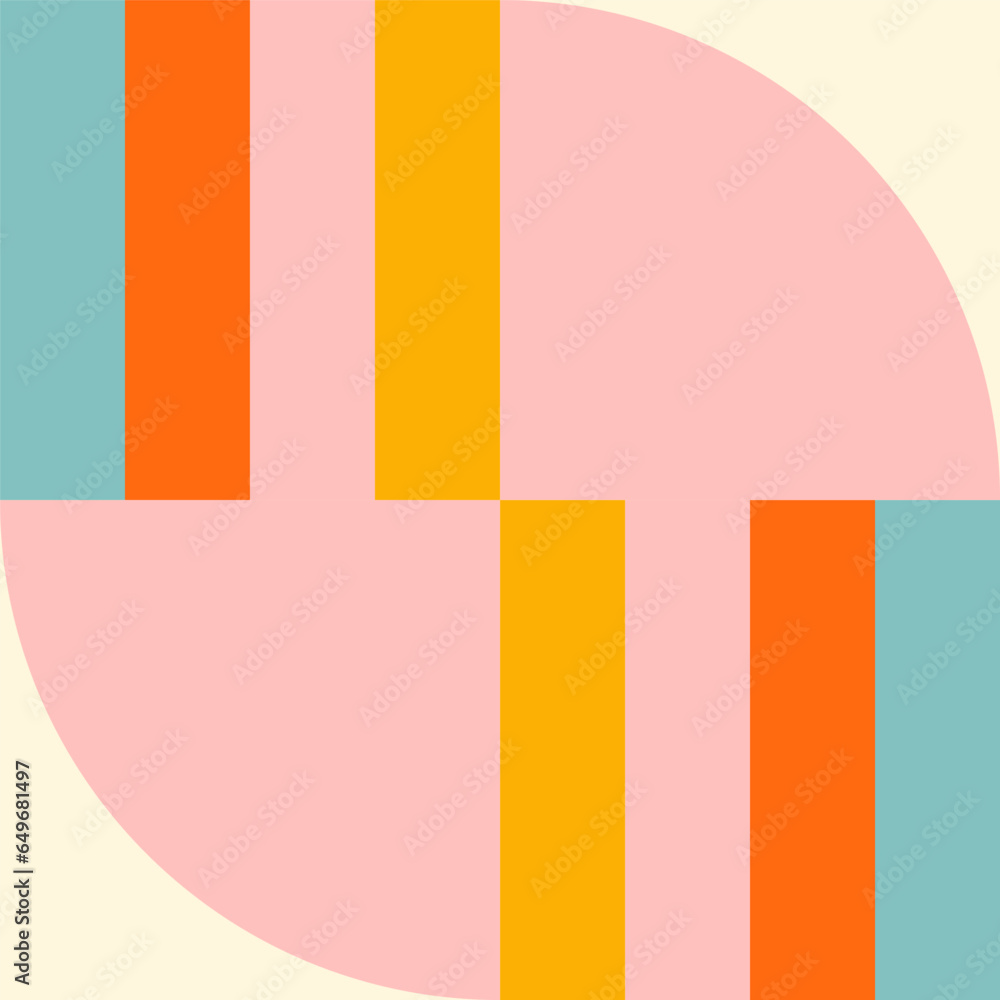 Poster simple geometric seamless pattern. modern abstract background with circle, semi circle, square, rect