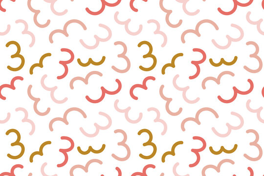 Doodle squiggle print. Fun beige pink and gold line seamless pattern. Creative minimalist background for kid or trendy design for celebrate. Creative abstract party confetti texture