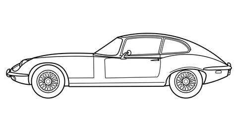 Classic retro coupe car of 50s, 60s. Side view. Outline doodle vector illustration. Automotive concept in vintage sketch style	
