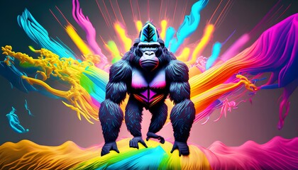 Gorilla and monkeys in rainbow colors