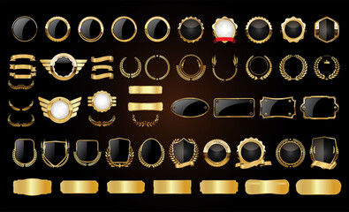 Retro vintage golden badges labels shields and ribbons
- 649686673