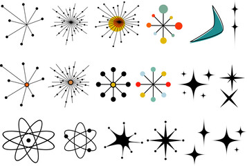 Mid Century Modern Vector Bundle Clip Art Retro MCM Atomic Starburst Digital File MidCentury Shapes Vector Set Atomic Age Space Age Y2K Retro Stars 50 60s Vintage Scrapbooking