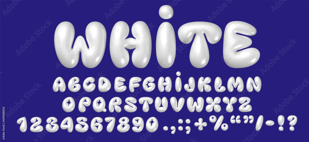 Poster 3d white bubble font in y2k style. vector isolated english alphabet letters and numbers. perfect for