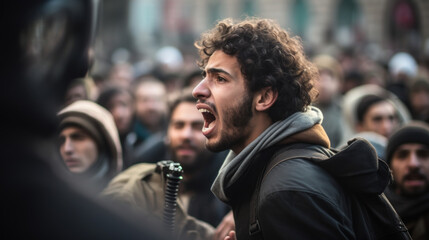Arab protester at demonstration  - obrazy, fototapety, plakaty