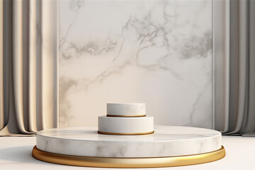White and golden product presentation mockup with smoke marble podium with copy space