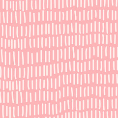 White lines drawn by hand on a pink background. Abstract seamless pattern. Template for fabric, textile, paper, wallpaper. Vector illustration in Scandinavian style.