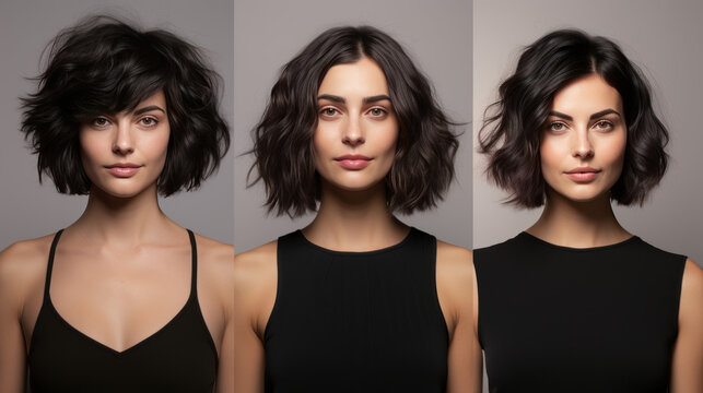 Portrait of the same woman with different haircuts