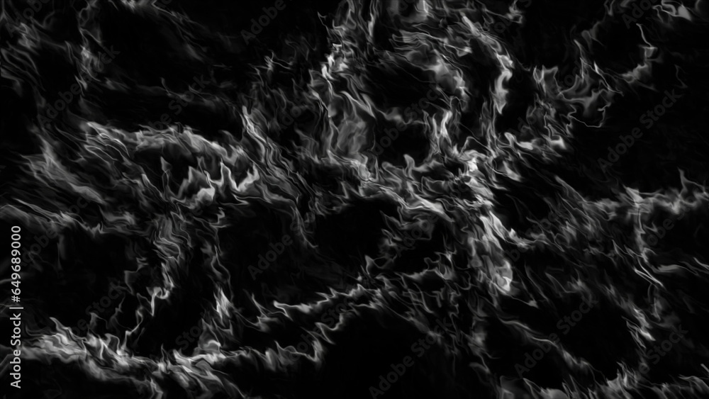 Poster black background with silver spots. motion. white patterns in computer graphics that twitch in diffe