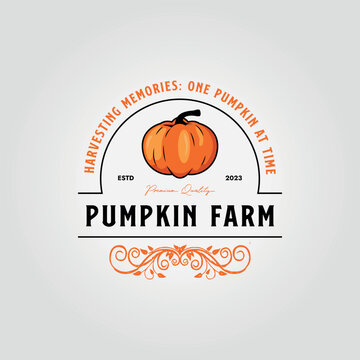 emblem badge pumpkin farm logo icon vector design illustration.