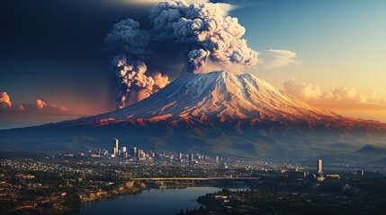  a volcano erupts smoke as it erupts into the sky.  generative ai - obrazy, fototapety, plakaty