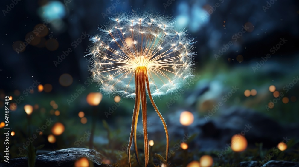 Poster a close up of a dandelion in the grass. generative ai