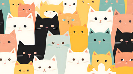 Funny drawn kitties of different colors