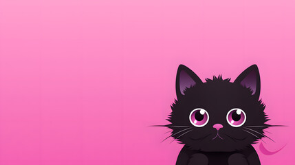 Cute black kitty on a pink background