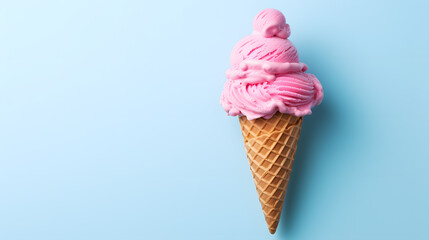 Pink ice cream cone isolated on a blue background