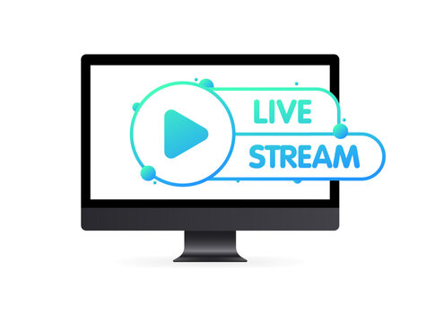 Live stream button. Flat, color, stream from the monitor screen, live stream sign. Vector icon